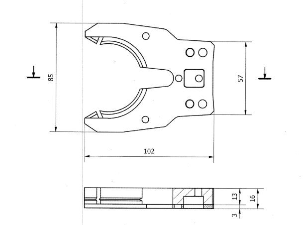 Vidlička na nářadí ISO30 pro Thermwood - černá s výztuhou